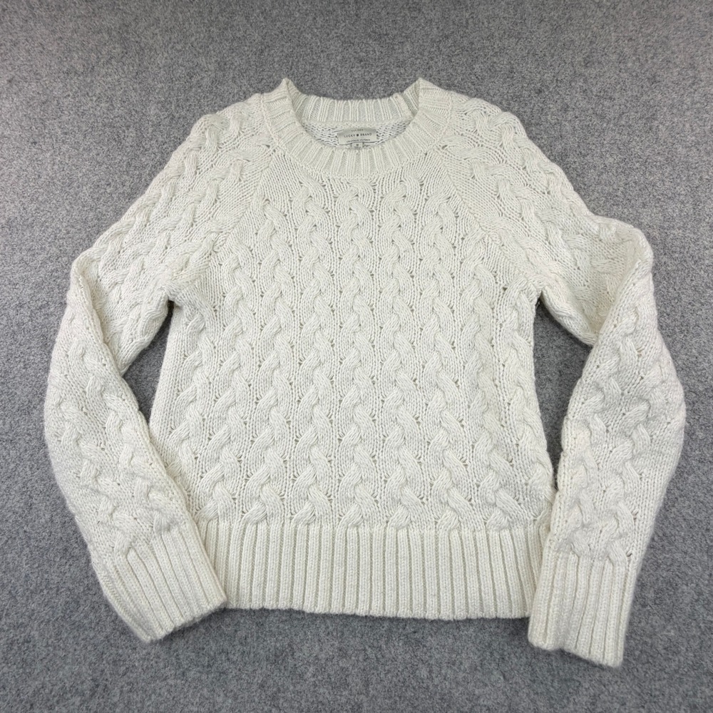 Lucky Brand Womens Cream White Cable Knit Raglan Sleeve Sweater Size M